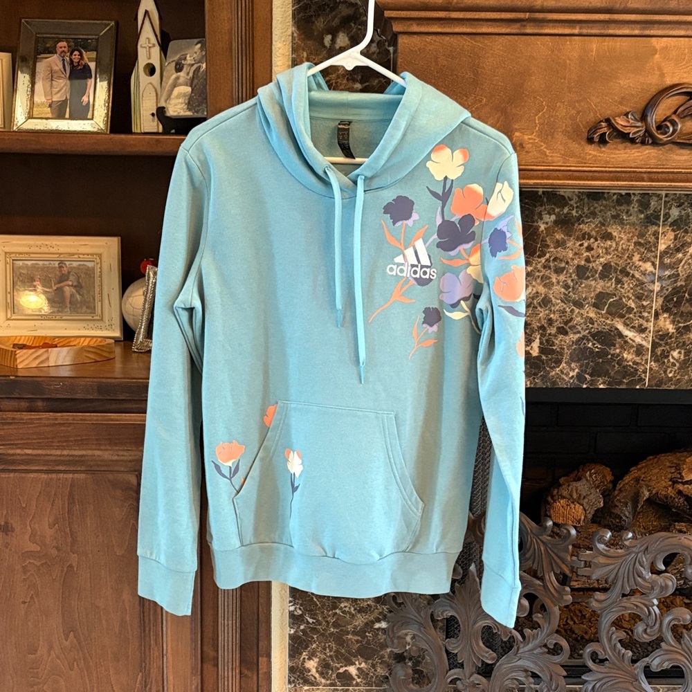 Women’s Adidas Teal Hoodie with Floral Accents